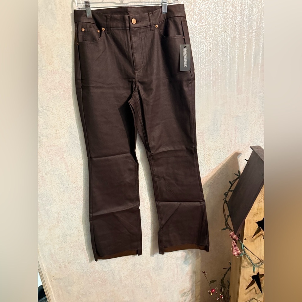 Canyon Retreat Bikercore Distressed Hems Relaxed Fit Brown Boot Cut Pants, Sz 12